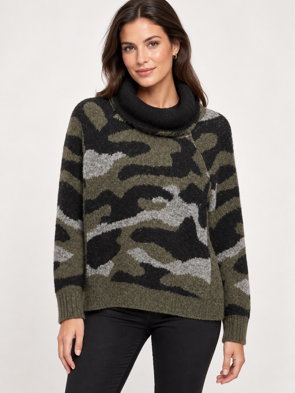 AQUA Green Camo Cowl Neck Sweater – Size S – NWT
